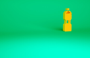 Orange Bottle of water icon isolated on green background. Soda aqua drink sign. Minimalism concept. 3d illustration 3D render.