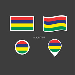 Mauritius flag logo icon set, rectangle flat icons, circular shape, marker with flags.