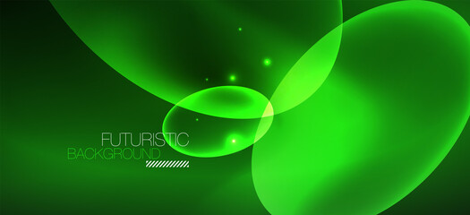 Neon ellipses abstract backgrounds. Shiny bright round shapes glowing in the dark. Vector futuristic illustrations for covers, banners, flyers and posters and other