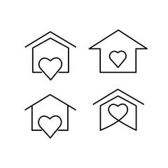 Set of House with heart shape icon on a white background. Love home symbol, stay home sign. Modern vector design