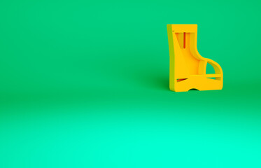 Orange Fire boots icon isolated on green background. Minimalism concept. 3d illustration 3D render.