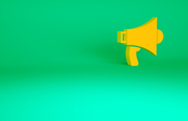 Orange Megaphone icon isolated on green background. Speaker sign. Minimalism concept. 3d illustration 3D render.