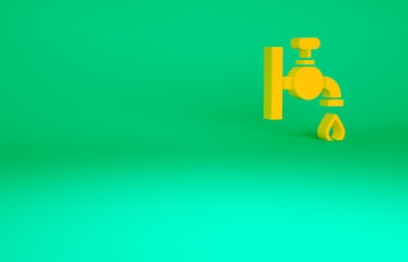 Orange Water tap icon isolated on green background. Minimalism concept. 3d illustration 3D render.