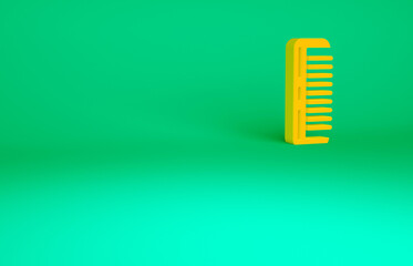 Orange Hairbrush icon isolated on green background. Comb hair sign. Barber symbol. Minimalism concept. 3d illustration 3D render.