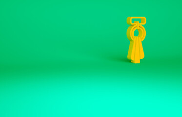 Orange Towel on a hanger icon isolated on green background. Bathroom towel icon. Minimalism concept. 3d illustration 3D render.