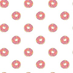 Vector image of a donut with icing and sprinkling. Food sketch of baking and sweet dessert. Hand-drawn bright appetizing treat