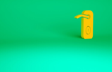 Orange Door handle icon isolated on green background. Door lock sign. Minimalism concept. 3d illustration 3D render.