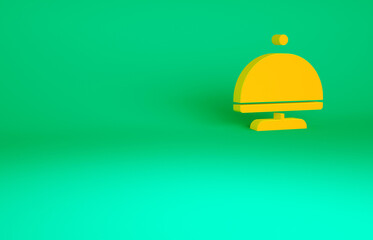 Orange Covered with a tray of food icon isolated on green background. Tray and lid sign. Restaurant cloche with lid. Minimalism concept. 3d illustration 3D render.