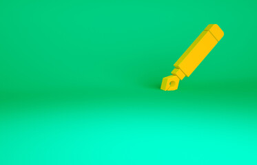 Orange Fountain pen nib icon isolated on green background. Pen tool sign. Minimalism concept. 3d illustration 3D render.
