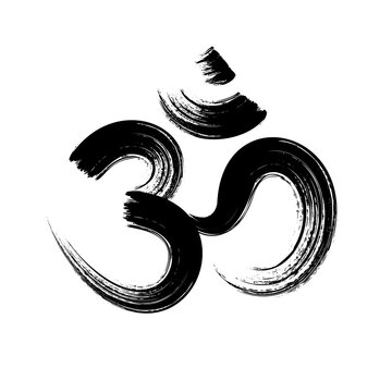 Om, Aum brush symbol. Yoga mantra Om, vector icon, grunge style