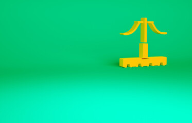 Orange Railway icon isolated on green background. Railroad overhead lines. Contact wire. Minimalism concept. 3d illustration 3D render.