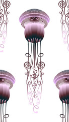 The stylized image of a jellyfish. Seamless pattern. Wallpaper. Vector graphics