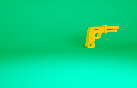 Orange Vintage pistols icon isolated on green background. Ancient weapon. Minimalism concept. 3d illustration 3D render.