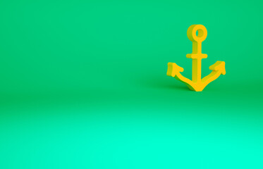 Orange Anchor icon isolated on green background. Minimalism concept. 3d illustration 3D render.