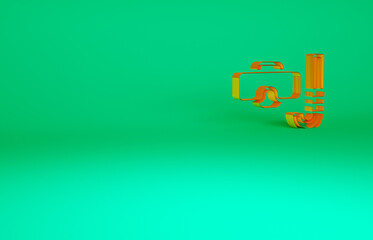 Obraz premium Orange Diving mask and snorkel icon isolated on green background. Extreme sport. Diving underwater equipment. Minimalism concept. 3d illustration 3D render.