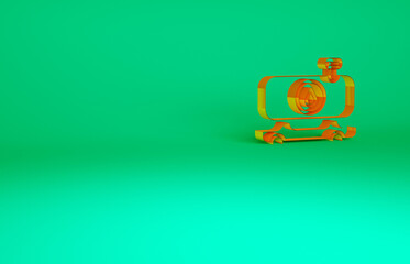 Orange Fuel tanker truck icon isolated on green background. Gasoline tanker. Minimalism concept. 3d illustration 3D render.