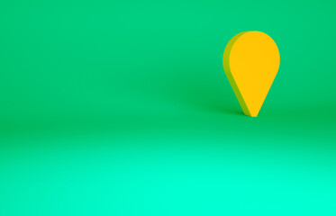 Fototapeta na wymiar Orange Map pointer with mountain icon isolated on green background. Mountains travel icon. Minimalism concept. 3d illustration 3D render.