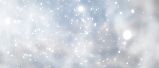 blue snowfall bokeh background, abstract snowflake background on blurred abstract blue