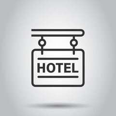 Hotel sign icon in flat style. Inn vector illustration on white isolated background. Hostel room information business concept.