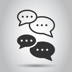Speak chat sign icon in flat style. Speech bubbles vector illustration on white isolated background. Team discussion button business concept.
