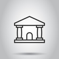 Bank building icon in flat style. Government architecture vector illustration on white background. Museum exterior business concept.