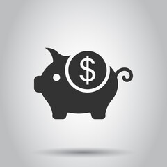 Money box icon in flat style. Pig container vector illustration on white isolated background. Piggy bank business concept.