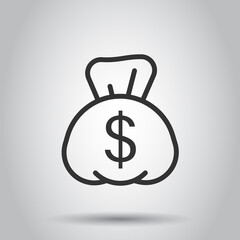 Money bag icon in flat style. Moneybag with dollar vector illustration on white isolated background. Cash sack business concept.