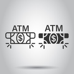 Money ATM icon in flat style. Exchange cash vector illustration on white isolated background. Banknote bill business concept.