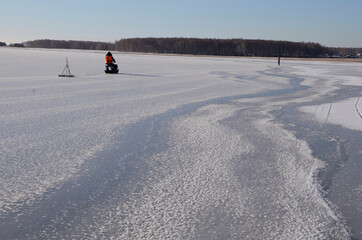 Russian scientists are using magnetic scanning to search for fragments of a meteorite in Lake Chebakul, Chelyabinsk region. A meteorite fell into the lake in 1949. Photographed November 2020.