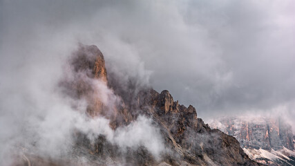 Landscape of beautiful autumn picturesque Cinque torri mountains