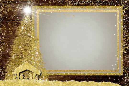 Christmas nativity  empty picture frame greetings cards.