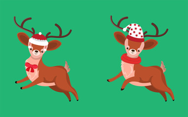 
Set Christmas Deer Icon Vector Flat Background