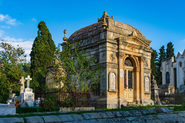 Paola, Malta - December 6th 2018: Mausoleum at the Addolorata Cemetery. Opened in 1869 and is the largest burial ground in Malta. 