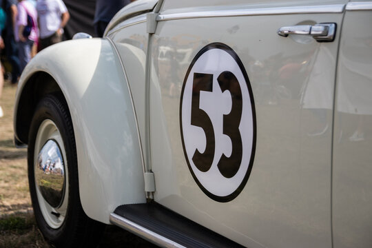 06/06/2019 Portsmouth, Hampshire, UK the side of a vintageor beetle car with the number 53 on the side