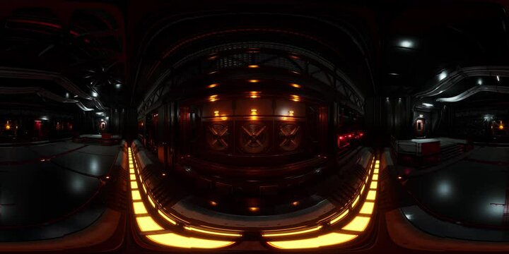 VR360 futuristic dark Data center with metal and lights