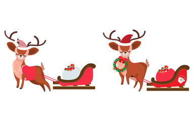 
Set Christmas Deer Icon Vector Flat Background