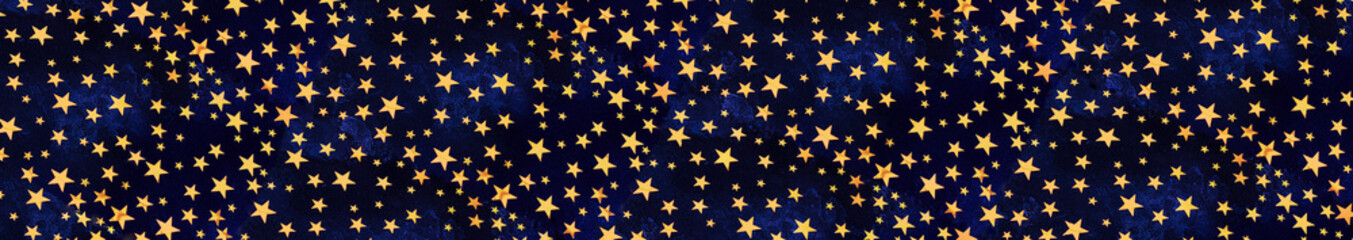 Christmas banner of golden stars on a deep blue background, fortuna gold, new year, universe, top view