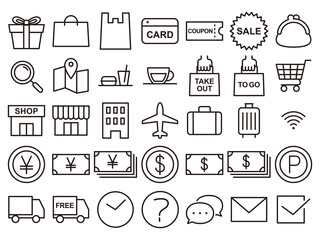 ショッピングと旅行に関連するアイコンのセット-Shopping and travel icons	