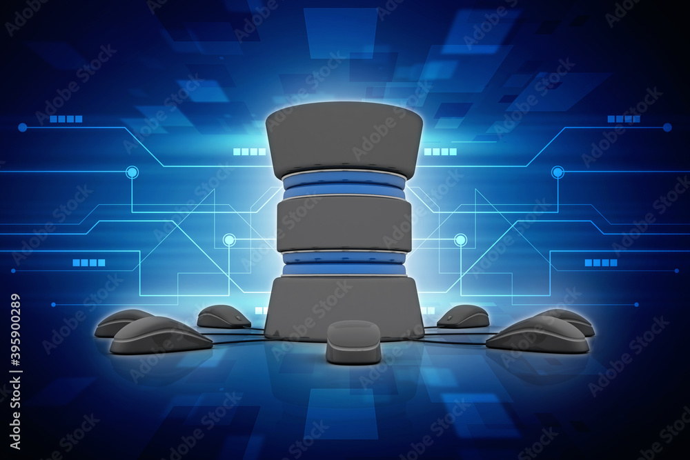 Poster 3d rendering database storage data base connected mouse