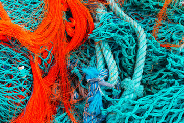 turquoise blue and orange fishing net