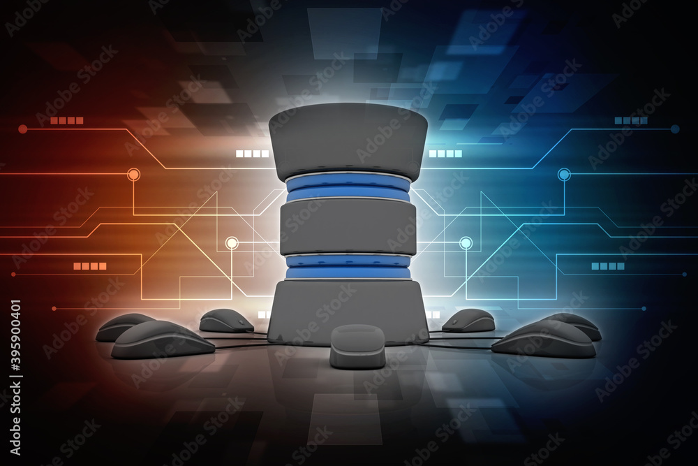 Poster 3d rendering database storage data base connected mouse