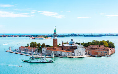 Naklejka premium Venice, Italy. San Giorgio Maggiore Church aerial view from the bell tower.