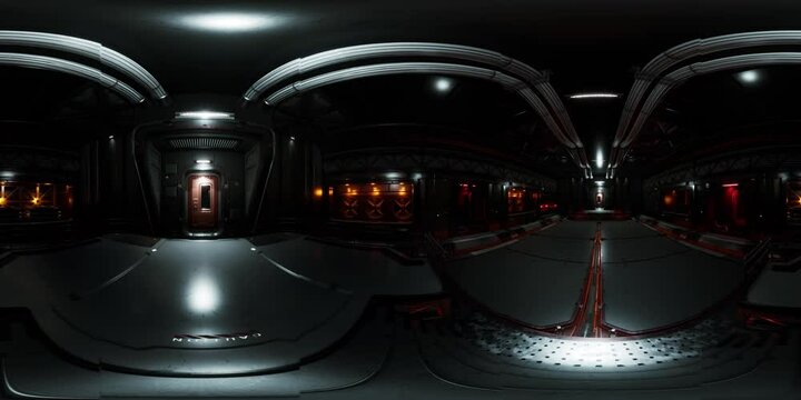 VR360 futuristic dark Data center with metal and lights