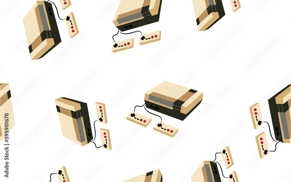 Poster texture, a seamless pattern of volumetric isometric video game consoles for computer and video games