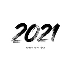 2021 Happy New Year. Handwritten calligraphy text lettering. Minimalistic design template. Perfect for greeting card, poster, banner. Vector Illustration