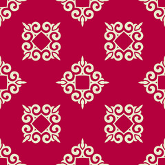 Decorative Asian Folk Seamless Pattern. Ornament of Asian Nomads: Kyrgyz, Kazakhs, Bashkirs, Tatars, Yakut, Mongols. Ethnic Vector Illustration for Paper Products, Textiles.	