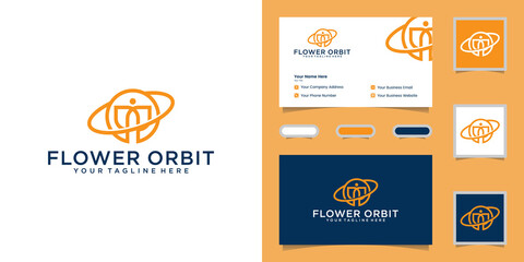 Planet flower logo template and business card