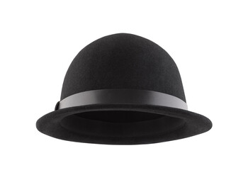 Black bowler hat isolated on white background with clipping path