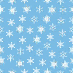 Seamless pattern with snowflakes on background blue color for invitation, xmas card or holiday poster.Vector.