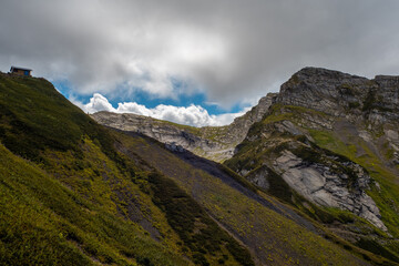 Epic mountain landscape. Beautiful natural terrain in the mountains, peaks and valleys,